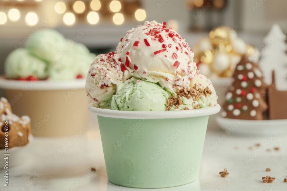 A festive holiday-themed ice cream with flavors like peppermint, eggnog, and gingerbread. A festive holiday-themed ice cream with flavors like peppermint, eggnog, and gingerbread.