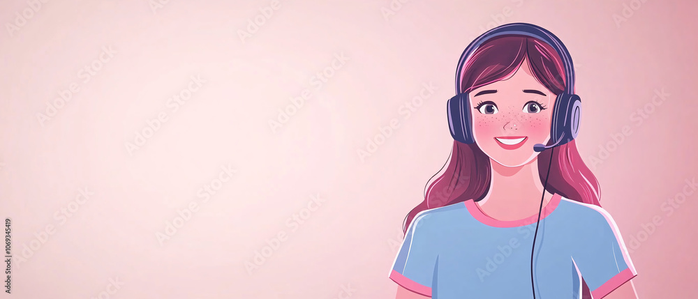 Smiling Customer Service Representative Wearing Headset Smiling Customer Service Representative Wearing Headset