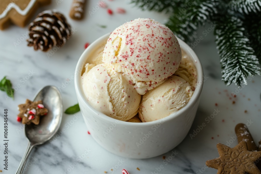 A festive holiday-themed ice cream with flavors like peppermint, eggnog, and gingerbread. A festive holiday-themed ice cream with flavors like peppermint, eggnog, and gingerbread.