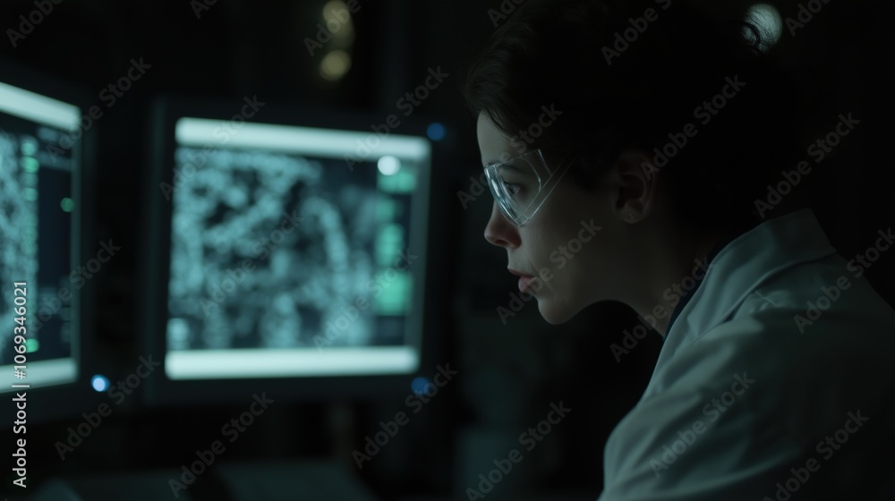 Scientist analyzing cellular structures with advanced microscope technology for research Scientist analyzing cellular structures with advanced microscope technology for research