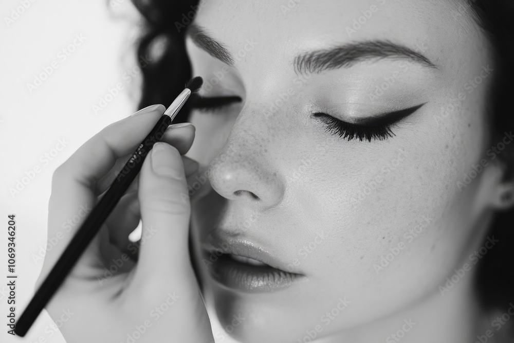 A close-up shot of a woman holding a makeup brush, ideal for beauty and lifestyle uses