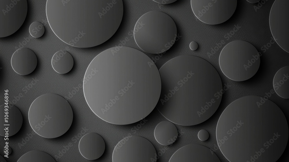 Abstract arrangement of dark gray circles on a black textured background Abstract arrangement of dark gray circles on a black textured background