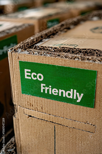 Eco-friendly packaging displayed in a warehouse during the daytime photo