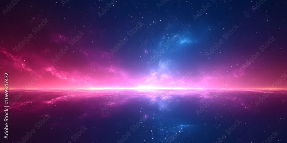 A breathtaking digital artwork of a cosmic landscape, featuring vibrant hues of pink and blue blending seamlessly in a starry sky above a reflective, tranquil surface. A breathtaking digital artwork of a cosmic landscape, featuring vibrant hues of pink and blue blending seamlessly in a starry sky above a reflective, tranquil surface.