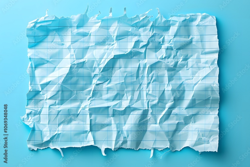 Obraz premium Crumpled blue paper texture background. Minimalist design with creased surface and wrinkles. Abstract art concept for backdrop, banner, and template with copy space for text
