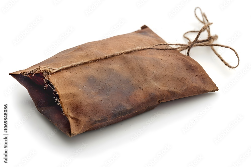 Rustic Brown Leather Pouch Tied with Twine Rustic Brown Leather Pouch Tied with Twine