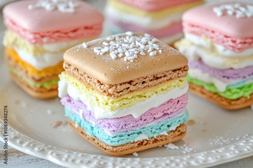 A fun ice cream sandwich made with colorful macarons A fun ice cream sandwich made with colorful macarons