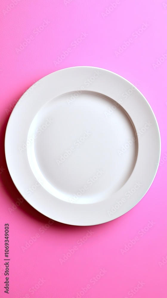 Round white plate placed on a solid pink color background. Round white plate placed on a solid pink color background.