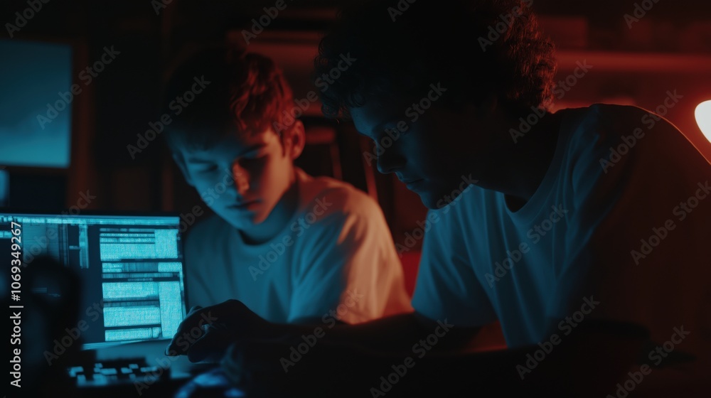 Teacher assisting student with robotics project in classroom setting Teacher assisting student with robotics project in classroom setting