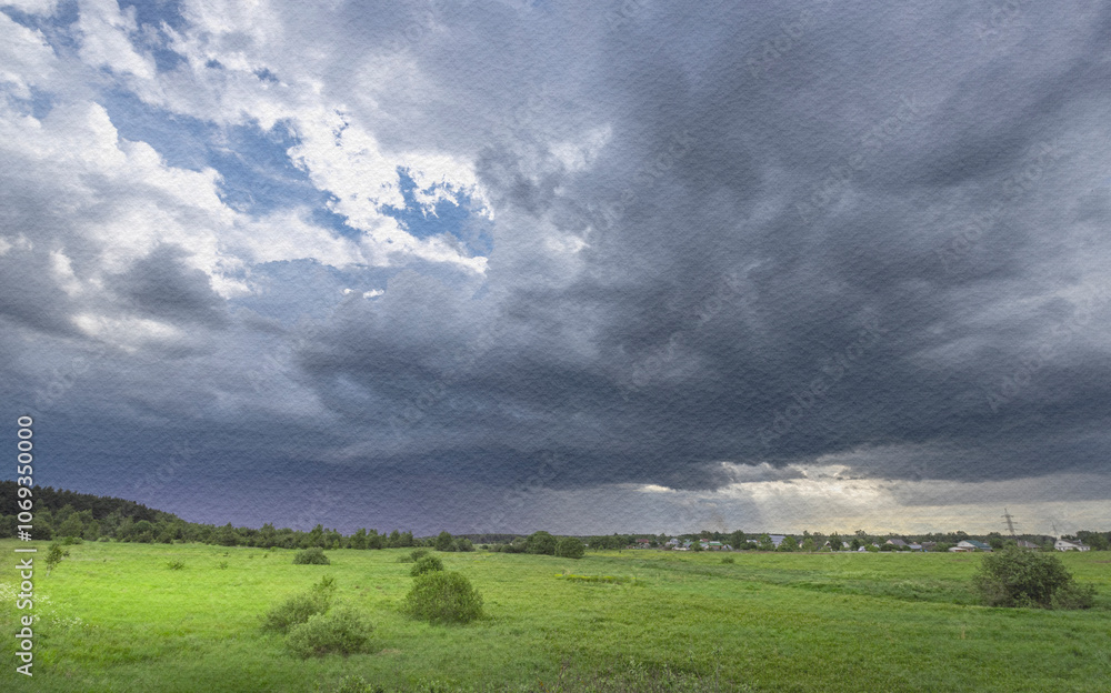 Fototapeta premium A cloudy sky with a storm brewing in the distance