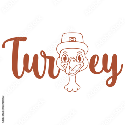 Turkey Thanksgiving clip art design on plain white transparent isolated background for card, shirt, hoodie, sweatshirt, apparel, card, tag, mug, icon, poster or badge