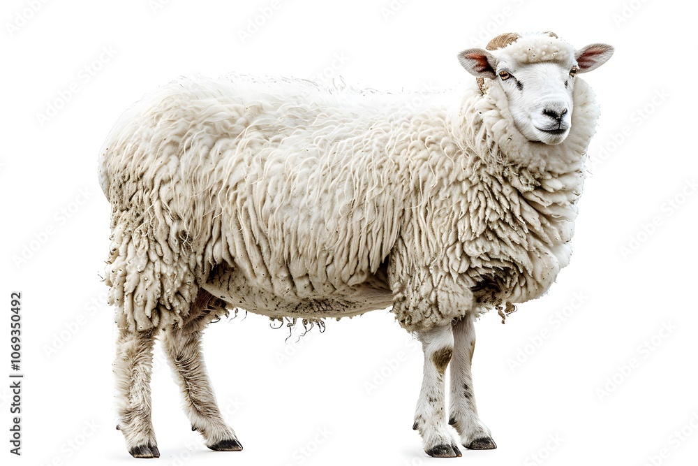 Fluffy White Sheep Standing Gracefully on a White Background Fluffy White Sheep Standing Gracefully on a White Background