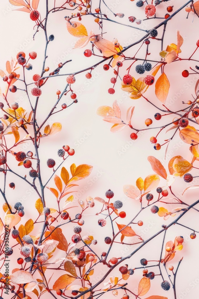 A detailed view of a cluster of berries growing on a tree branch, perfect for use in nature-inspired designs or as a decorative element A detailed view of a cluster of berries growing on a tree branch, perfect for use in nature-inspired designs or as a decorative element