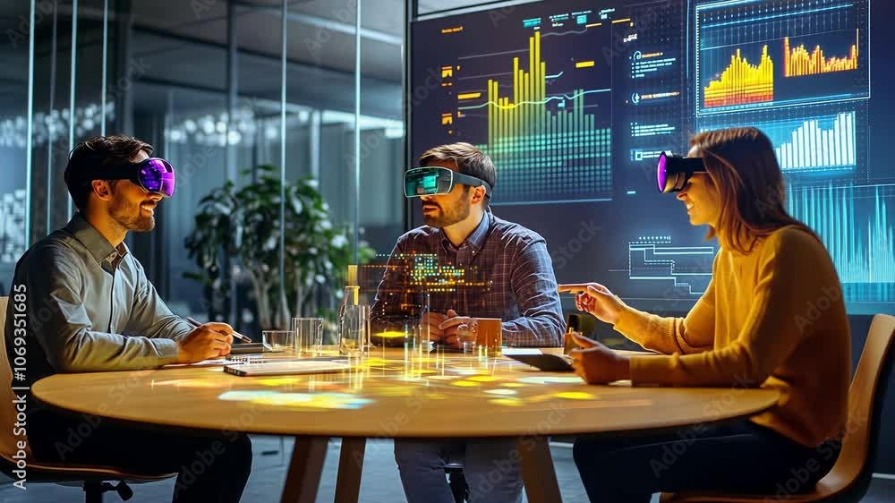 Innovative Team Collaboration with VR Technology in Modern Office Innovative Team Collaboration with VR Technology in Modern Office