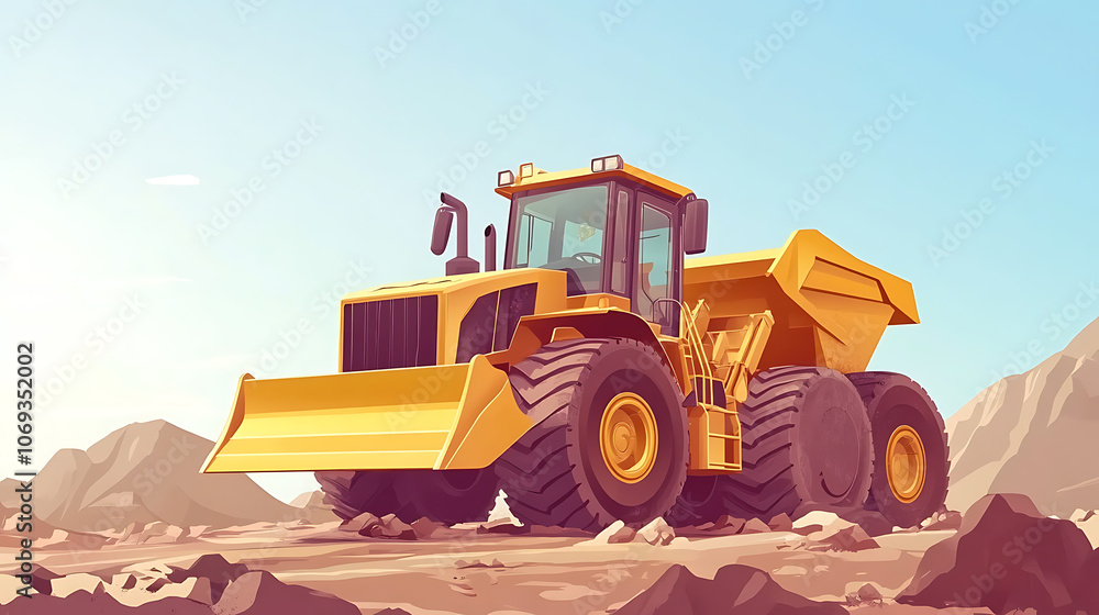 Powerful wheel loader or bulldozer working in a quarry or construction site, earthworks in construction, Powerful modern earthmoving equipment Powerful wheel loader or bulldozer working in a quarry or construction site, earthworks in construction, Powerful modern earthmoving equipment