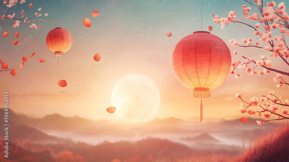 Obraz premium Red chinese lantern in mid-autumn festival
