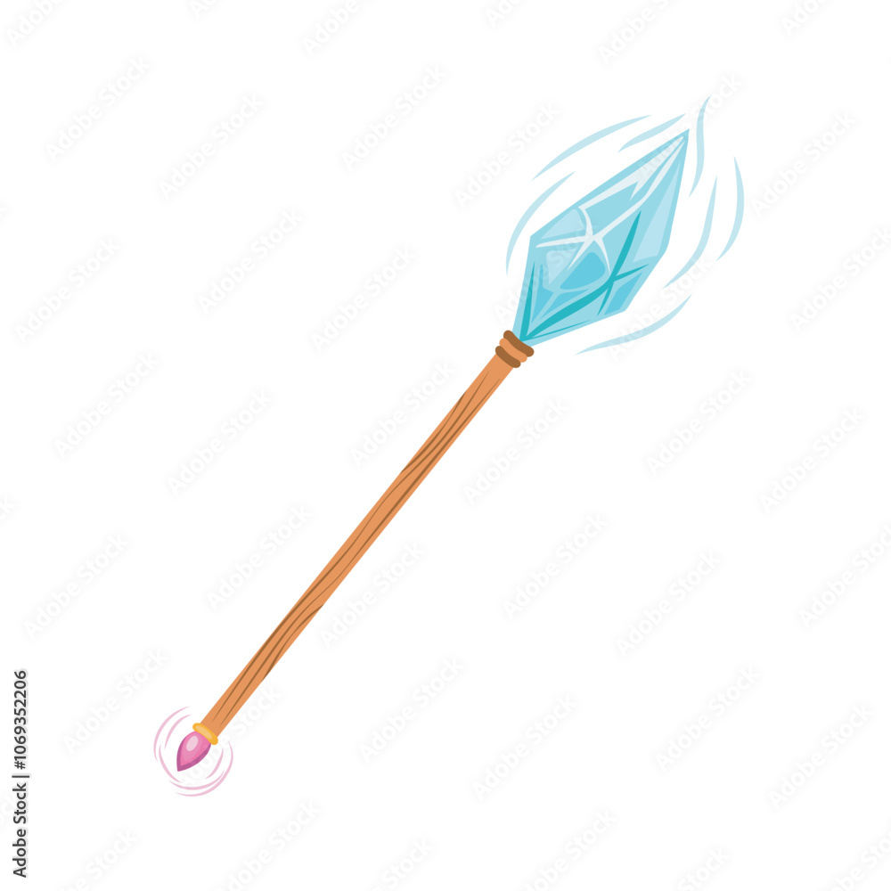 Magician staff in flat design. Magic stick with blue mystery energy crystal. Vector illustration isolated. Magician staff in flat design. Magic stick with blue mystery energy crystal. Vector illustration isolated.