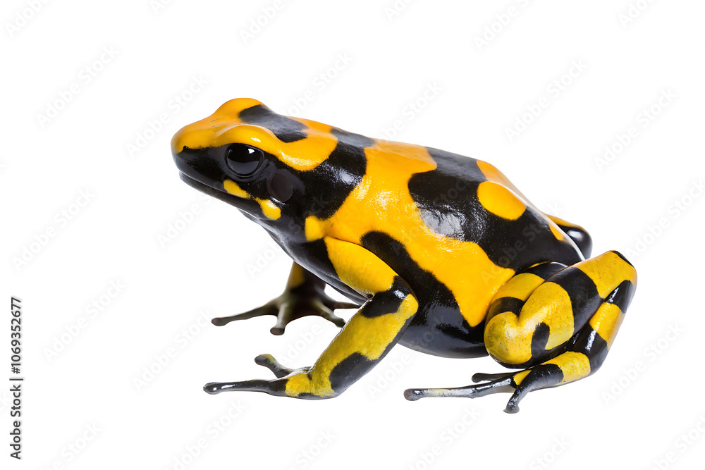 Fototapeta premium a yellow and black frog isolated on white background.AI GENERATED