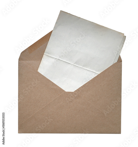 The open brown post envelope on a white background.