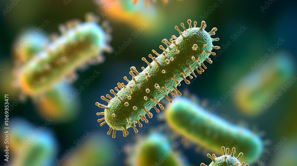 Naklejka premium Viruses under microscope, Bacteria virus