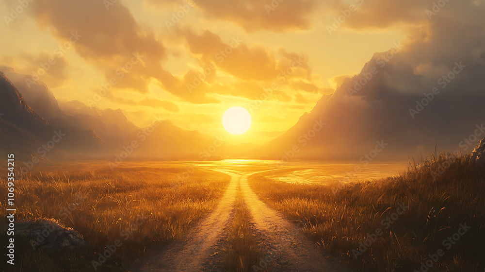 Obraz premium road to a golden sunrise