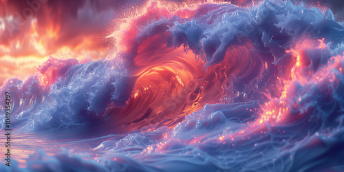 Pink water splash. Sunset over the ocean. Abstract wave background. Nice waves. Wave. Dynamic Flowing backdrop. Abstract 3D Background of soft Waves. Elegant Wallpaper photo