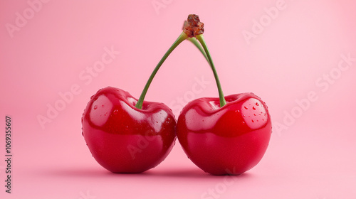 Wallpaper Mural fresh red cherry isolated on pink background Torontodigital.ca