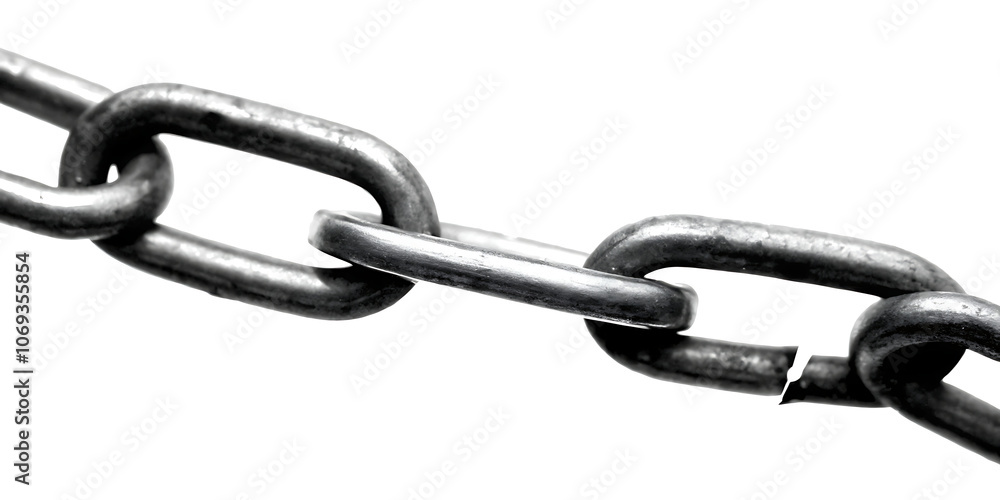 Obraz premium Broken metal chain isolated on a white background.AI GENERATED
