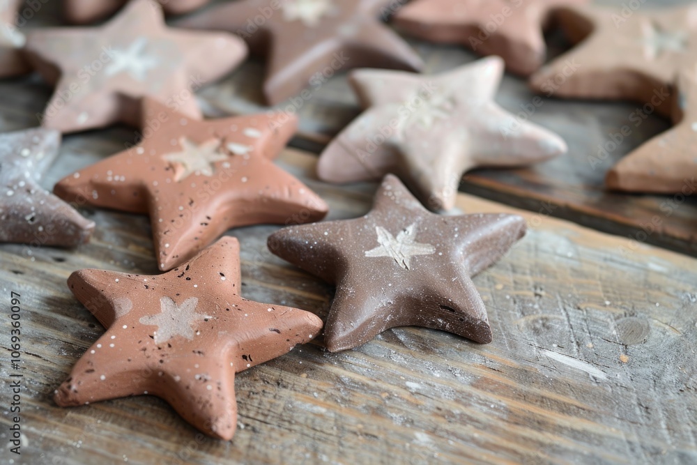 Freshly baked star shaped cookies on a wooden table, great for snacking or as a dessert Freshly baked star shaped cookies on a wooden table, great for snacking or as a dessert