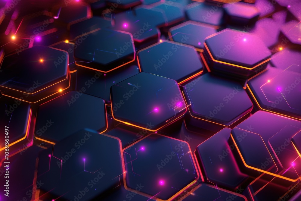 Abstract Hexagonal Pattern with Neon Lights Abstract Hexagonal Pattern with Neon Lights