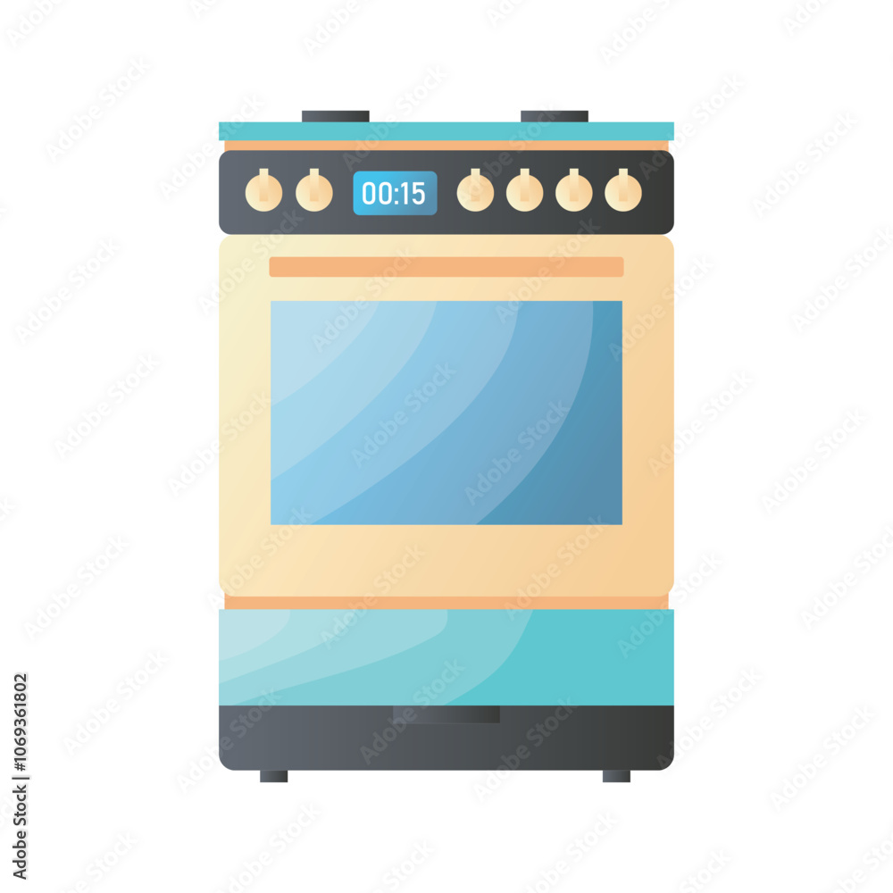 Kitchen stove with oven in flat design. Household electronic appliance. Vector illustration isolated. Kitchen stove with oven in flat design. Household electronic appliance. Vector illustration isolated.