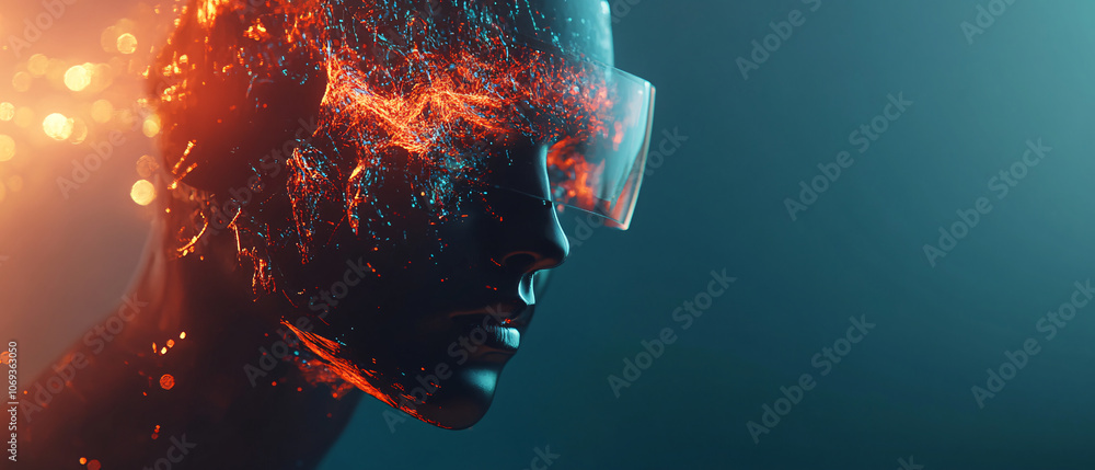 Abstract Portrait of a Person with Glowing Particles and Futuristic Glasses, Abstract Portrait of a Person with Glowing Particles and Futuris Abstract Portrait of a Person with Glowing Particles and Futuristic Glasses, Abstract Portrait of a Person with Glowing Particles and Futuris