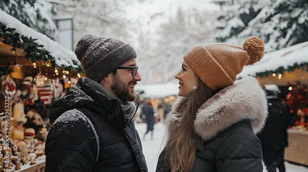 Cozy Christmas market with lights, decorations, and festive booths. Christmas shopping. AI generated image Cozy Christmas market with lights, decorations, and festive booths. Christmas shopping. AI generated image