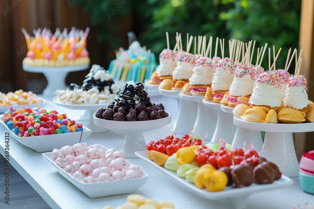 A kids birthday party with an ice cream sundae bar, complete with all kinds of toppings and syrups A kids birthday party with an ice cream sundae bar, complete with all kinds of toppings and syrups