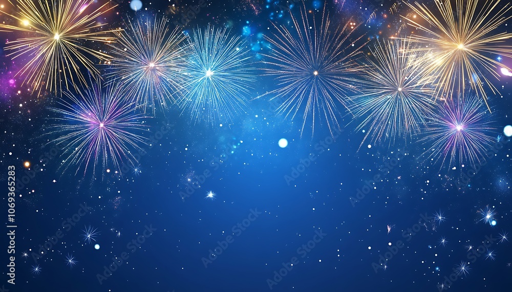 New Year 2025 background banner featuring stunning fireworks against a dark blue sky. New Year 2025 background banner featuring stunning fireworks against a dark blue sky.