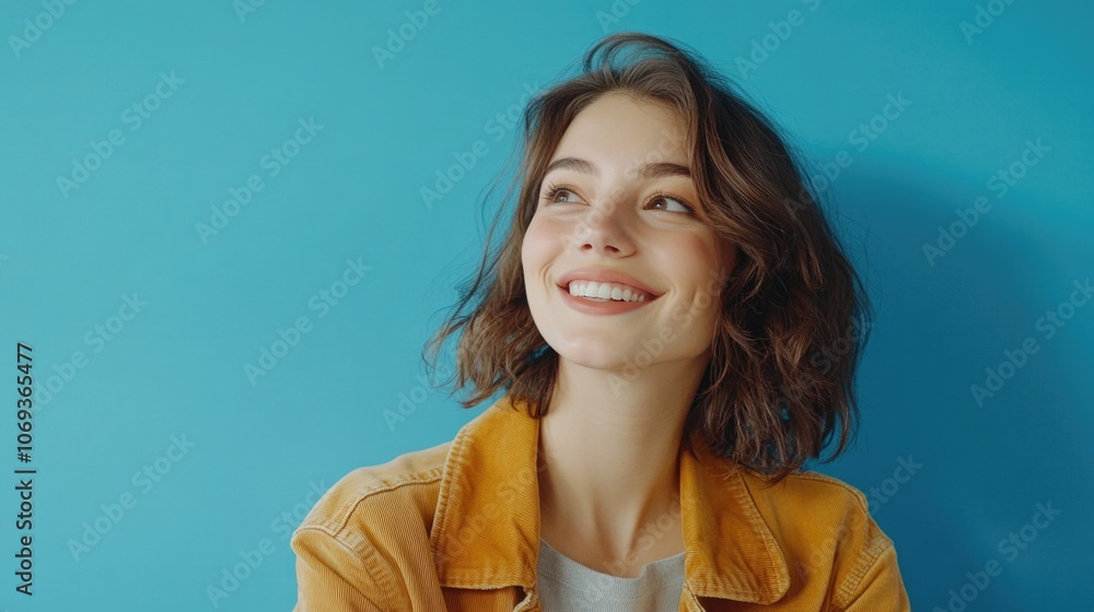 A woman wearing a bright yellow jacket smiles directly at the camera, conveying happiness and approachability A woman wearing a bright yellow jacket smiles directly at the camera, conveying happiness and approachability