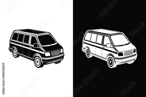 Minivan silhouette on white background. Minivan Icon on White Background Vector Art Illustration on white background.