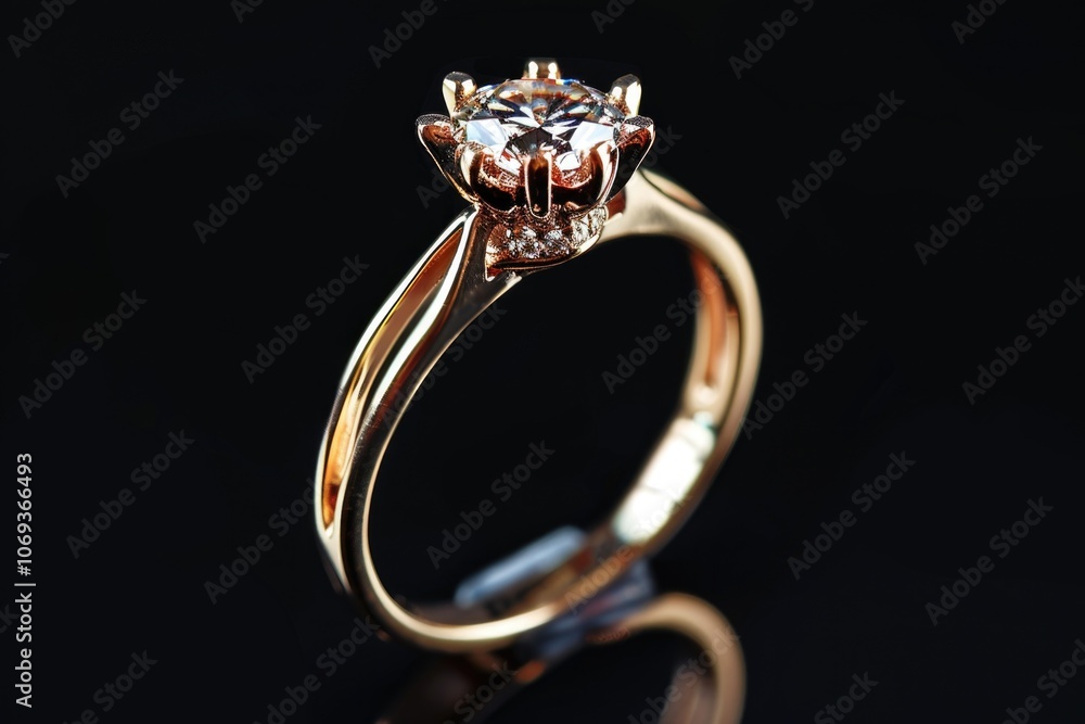 A detailed view of a diamond ring set against a dark backdrop, perfect for showcasing jewelry or accessories A detailed view of a diamond ring set against a dark backdrop, perfect for showcasing jewelry or accessories