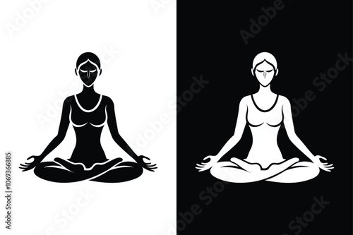 Yoga logo silhouette vector.  Yoga symbol vector sign isolated on white background.