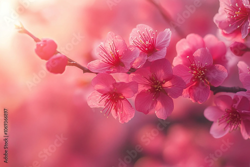 sakura cherry blossom petals on a tree branch.