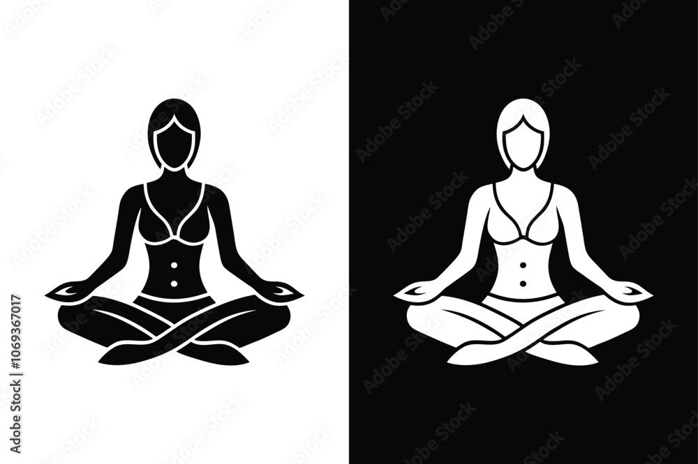 Yoga logo silhouette vector.  Yoga symbol vector sign isolated on white background.