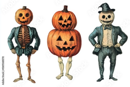 American retro Halloween postcard.vintage Halloween.AI Generation