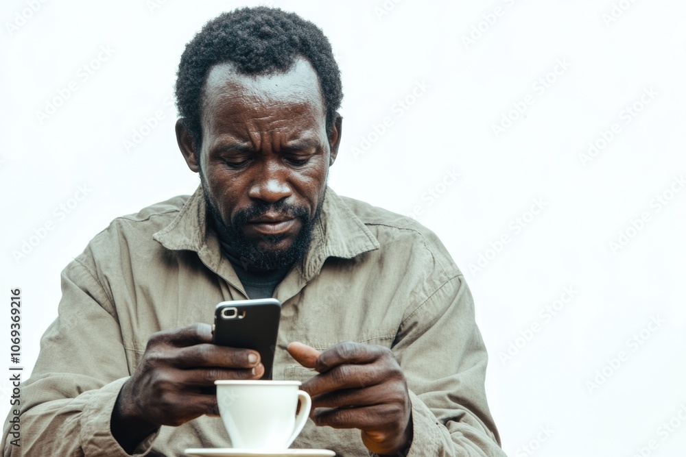 A person sits at a table looking at their mobile phone, possibly checking messages or social media A person sits at a table looking at their mobile phone, possibly checking messages or social media