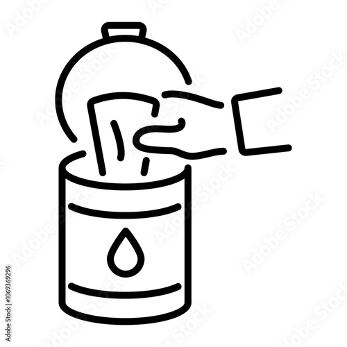 A linear icon of a hand taking a disinfecting wipe from a container