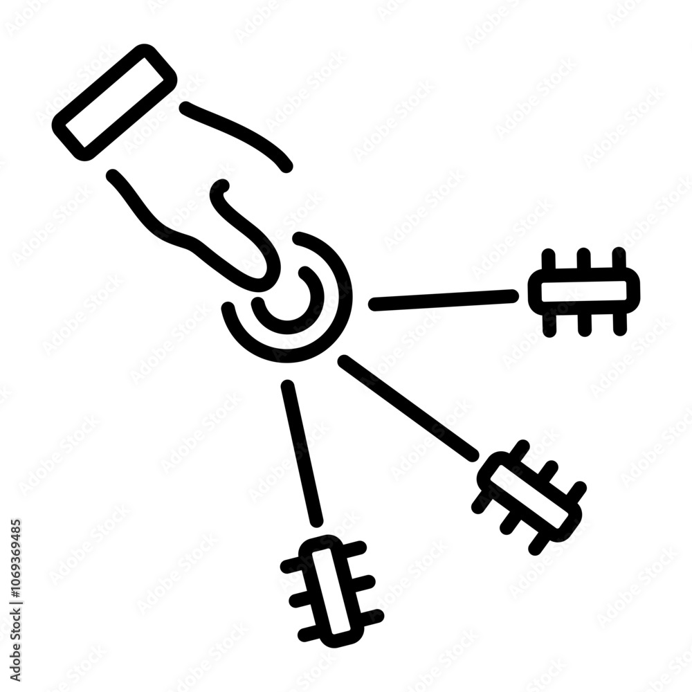 A linear icon of a hand holding a cleaning brush A linear icon of a hand holding a cleaning brush