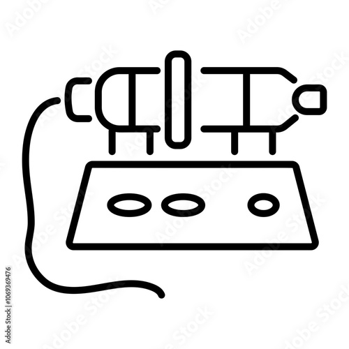 A linear icon of a tattoo pen with a grip and cord.