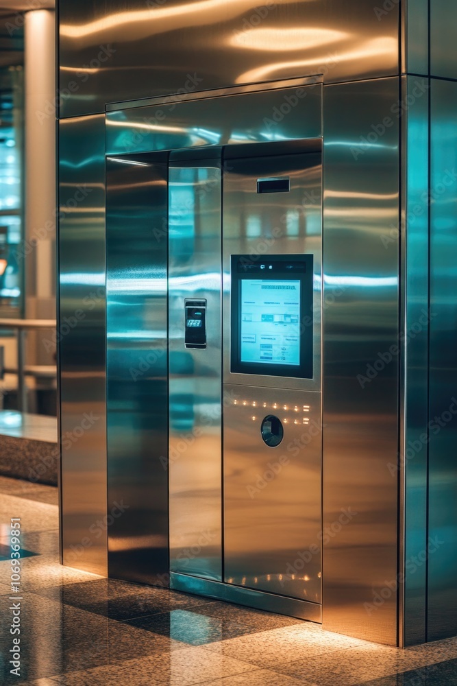 A large metallic refrigerator is seen sitting inside a building, with no context or details provided A large metallic refrigerator is seen sitting inside a building, with no context or details provided