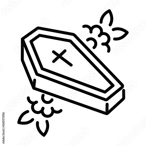 A linear icon of coffin tattoo 