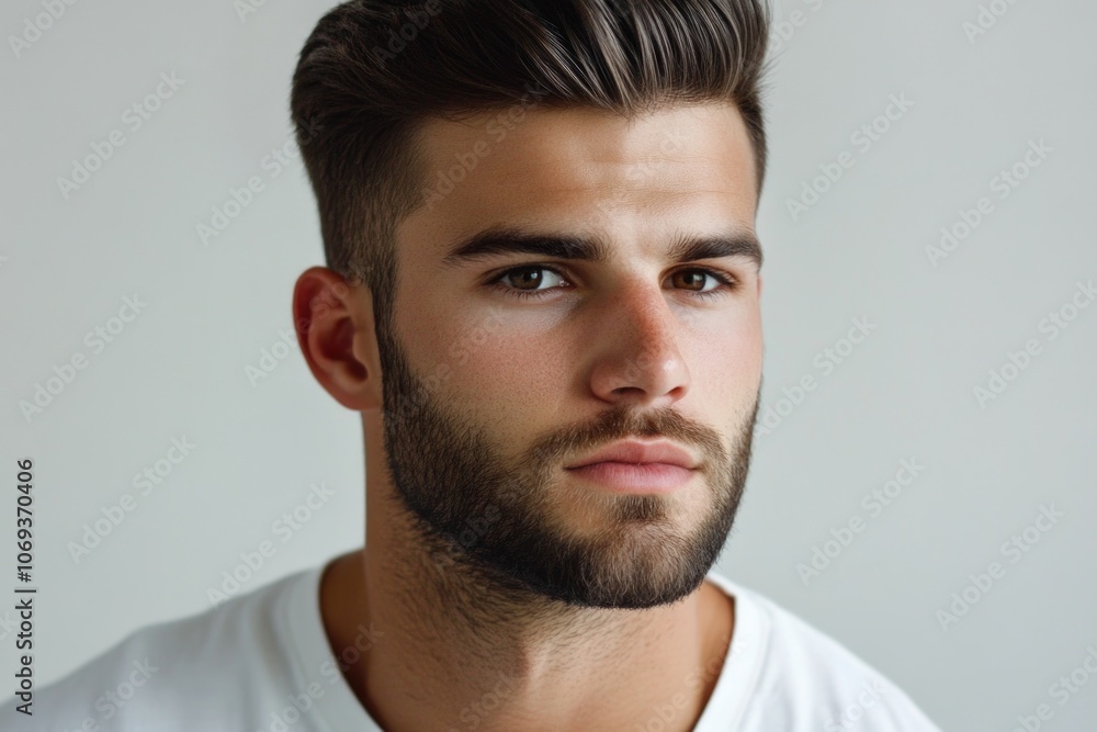 Close-up shot of a bearded person's face Close-up shot of a bearded person's face