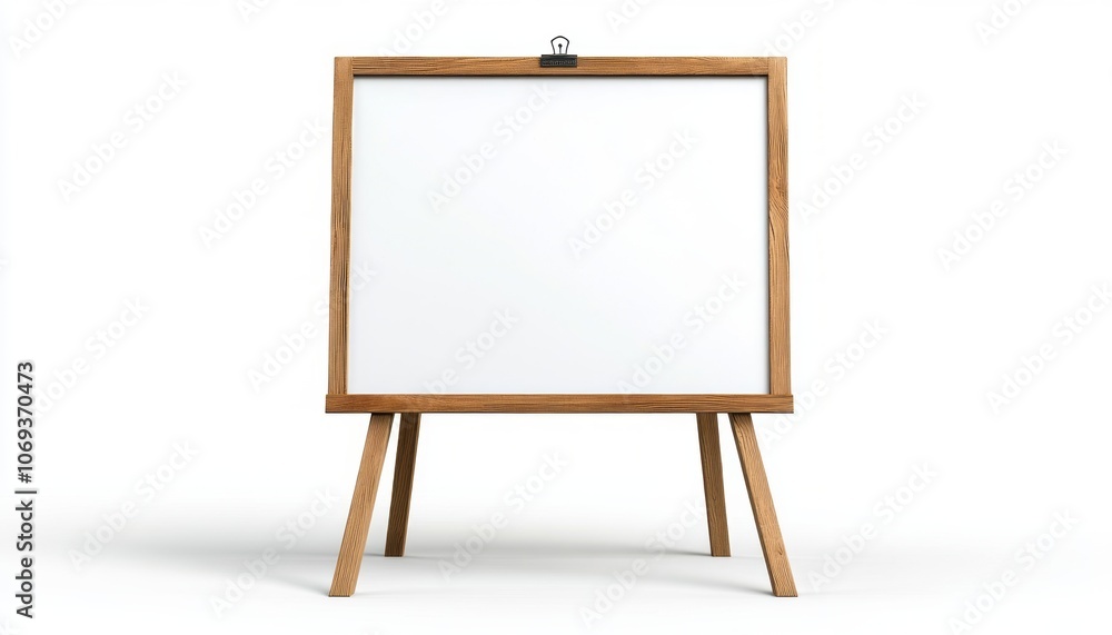 Empty wooden easel board ready for creative expression in a well-lit room Empty wooden easel board ready for creative expression in a well-lit room